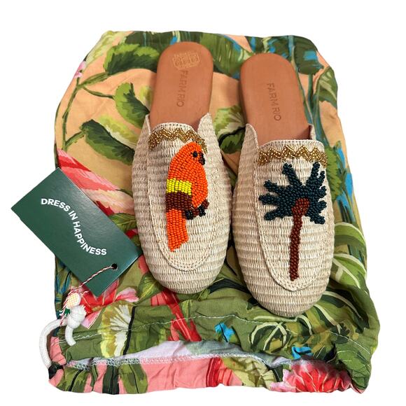 FARM Rio Shoes - NEW Farm Rio Macaw Beaded Raffia Mule